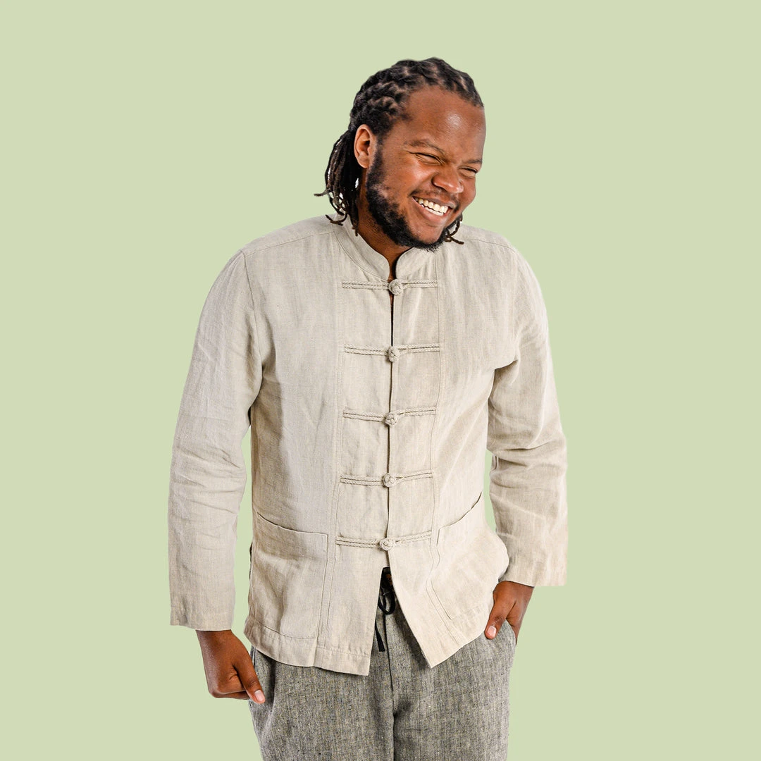 Unisex HILL TRIBE Kung Fu Collar Hemp Shirt - Long-Sleeved Eco-Friendly Top 2 Vendor-unknown HILL TRIBE Kung Fu Collar Hemp Shirt (Long-sleeved) (Unisex)