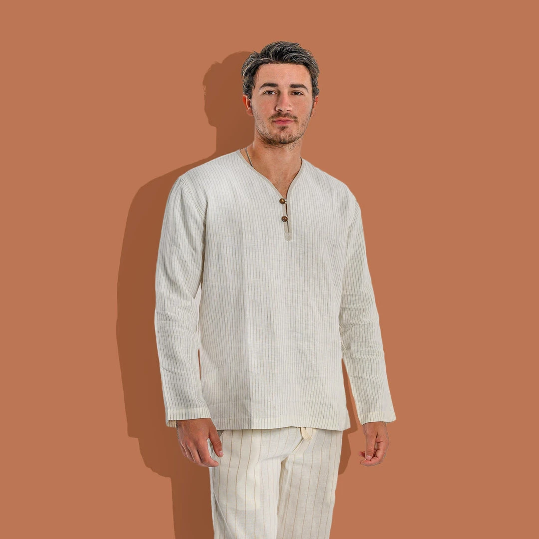 Organic Linen Samadhi Shirt for Men - Comfortable & Eco-Friendly Tops 1 Vendor-unknown Organic Linen Samadhi Shirt