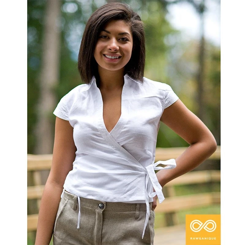 Vendor-unknown Women Monique Organic Linen Wrap Shirt - Stylish & Sustainable Women's Top 1 Vendor-unknown Women Monique Organic Linen Wrap Shirt