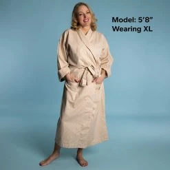 Vendor-unknown 100% Organic Cotton Bathrobe In Pecan-Praline Sateen Stripes (Discontinued) BedBath
