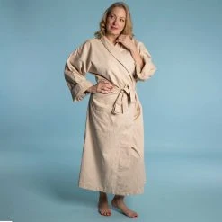 Vendor-unknown 100% Organic Cotton Bathrobe In Pecan-Praline Sateen Stripes (Discontinued) BedBath