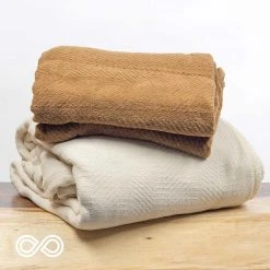 Vendor-unknown Comforters & Blankets 100% Organic Cotton Chenille Herringbone Blanket (Natural) (Made In USA)