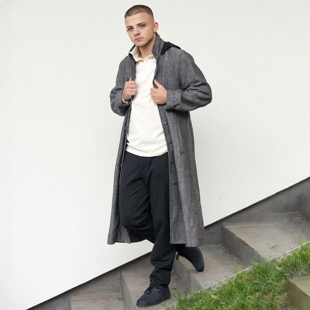 DA VINCI COAT Organic Hemp Hooded Coat - Black | Eco-Friendly Warmwear for Men & Women 3 Vendor-unknown Warmwear & Outerwear DA VINCI COAT Organic Hemp Hooded Coat Lined With Organic Cotton Fleece (Black)