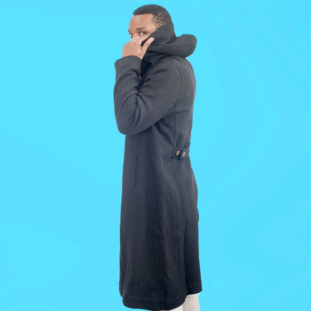 DA VINCI COAT Organic Hemp Hooded Coat - Black | Eco-Friendly Warmwear for Men & Women 8 Vendor-unknown Warmwear & Outerwear DA VINCI COAT Organic Hemp Hooded Coat Lined With Organic Cotton Fleece (Black)