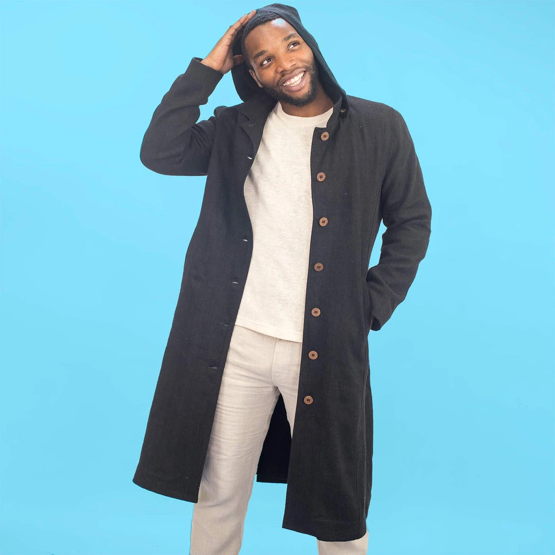 DA VINCI COAT Organic Hemp Hooded Coat - Black | Eco-Friendly Warmwear for Men & Women 4 Vendor-unknown Warmwear & Outerwear DA VINCI COAT Organic Hemp Hooded Coat Lined With Organic Cotton Fleece (Black)