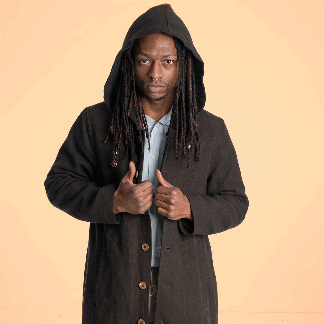 DA VINCI COAT Organic Hemp Hooded Coat - Black | Eco-Friendly Warmwear for Men & Women 22 Vendor-unknown Warmwear & Outerwear DA VINCI COAT Organic Hemp Hooded Coat Lined With Organic Cotton Fleece (Black)