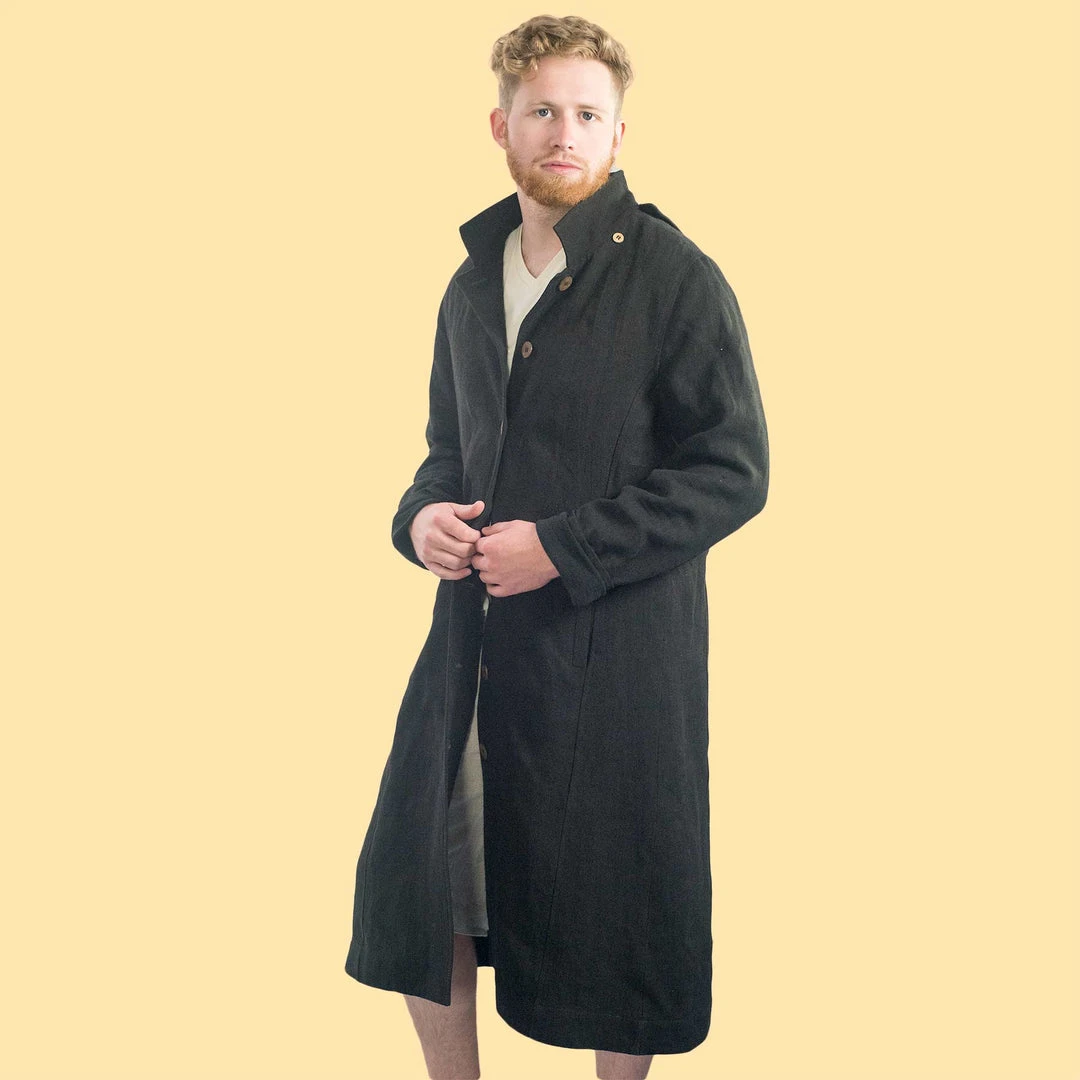 DA VINCI COAT Organic Hemp Hooded Coat - Black | Eco-Friendly Warmwear for Men & Women 20 Vendor-unknown Warmwear & Outerwear DA VINCI COAT Organic Hemp Hooded Coat Lined With Organic Cotton Fleece (Black)