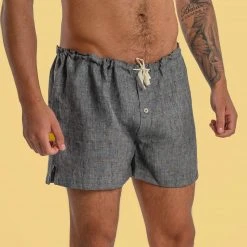 Men's GREENWICH Elastic-Free 100% Organic Hemp Boxers - Eco-Friendly & Comfortable Underwear 37 Vendor-unknown Men GREENWICH Elastic-free 100% Organic Hemp Boxers Woven (OC Thread, Nut Button)