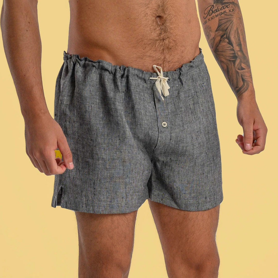 Men's GREENWICH Elastic-Free 100% Organic Hemp Boxers - Eco-Friendly & Comfortable Underwear 15 Vendor-unknown Men GREENWICH Elastic-free 100% Organic Hemp Boxers Woven (OC Thread, Nut Button)