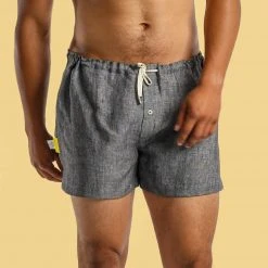 Vendor-unknown LYON Elastic-free 100% Organic Linen Boxers Woven (OC Thread, Nut Button) Men