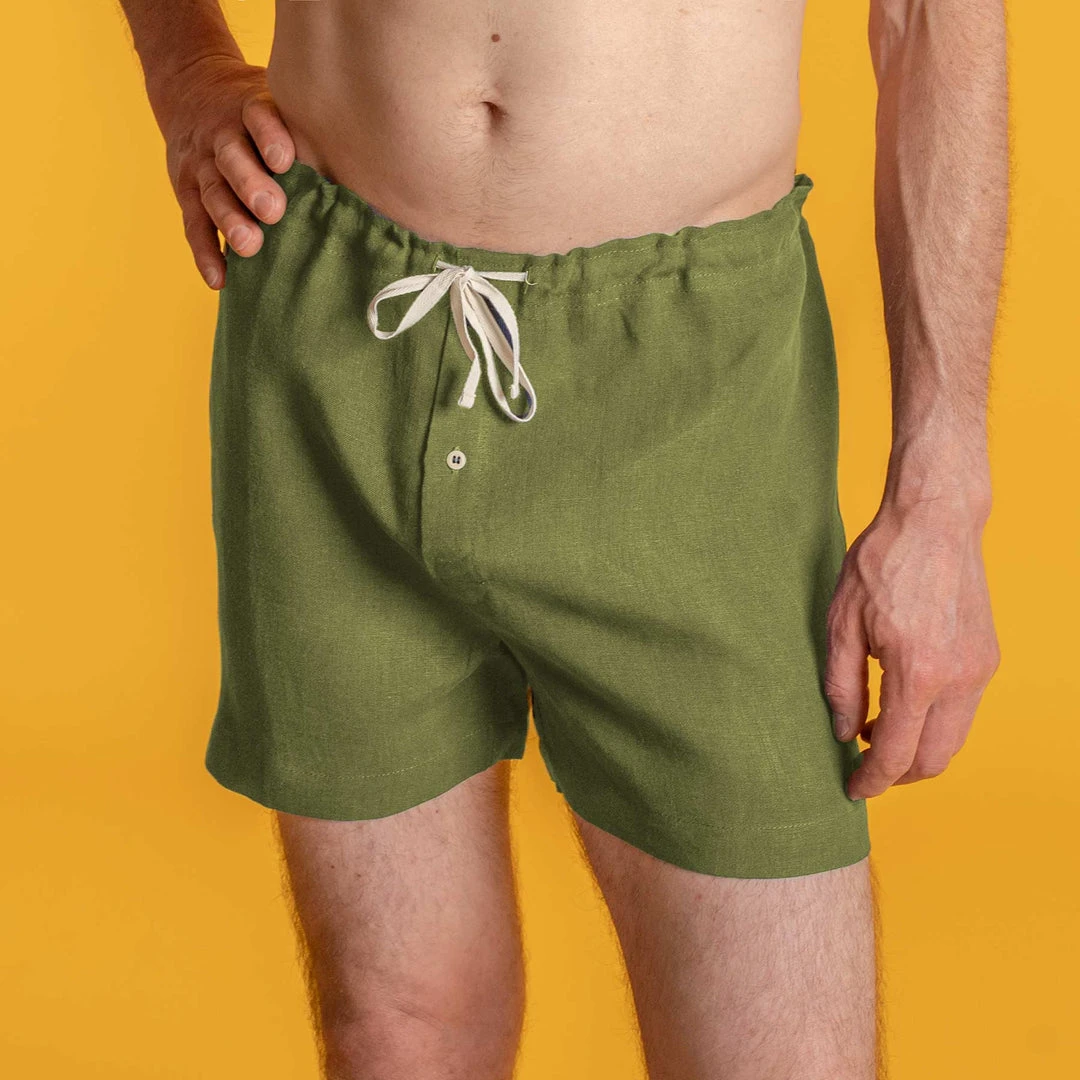 Men's GREENWICH Elastic-Free 100% Organic Hemp Boxers - Eco-Friendly & Comfortable Underwear 12 Vendor-unknown Men GREENWICH Elastic-free 100% Organic Hemp Boxers Woven (OC Thread, Nut Button)
