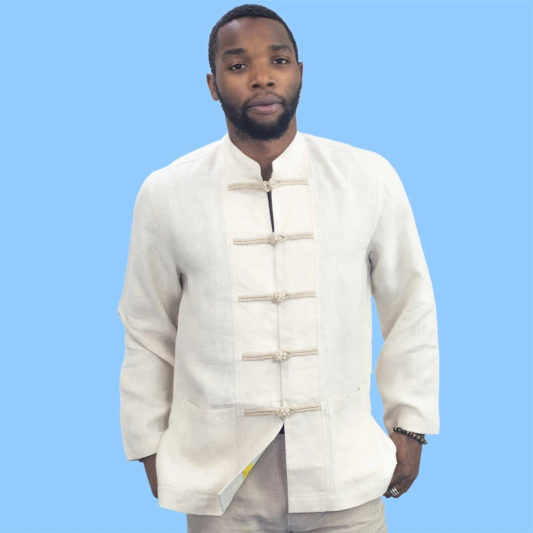 Unisex HILL TRIBE Kung Fu Collar Hemp Shirt - Long-Sleeved Eco-Friendly Top 1 Vendor-unknown HILL TRIBE Kung Fu Collar Hemp Shirt (Long-sleeved) (Unisex)