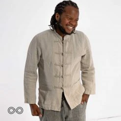 Vendor-unknown Shirts Organic Linen Kung Fu Collar Shirt (Long-sleeved)