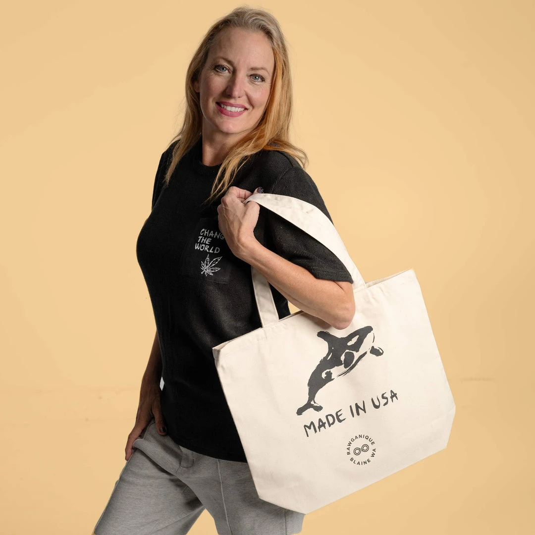 CLOVERDALE 100% Organic Cotton Shopping Bag - Orca Printed Design, Made in USA 1 Vendor-unknown CLOVERDALE 100% Organic Cotton Shopping Bag Made In USA - Orca Printed Tees & More