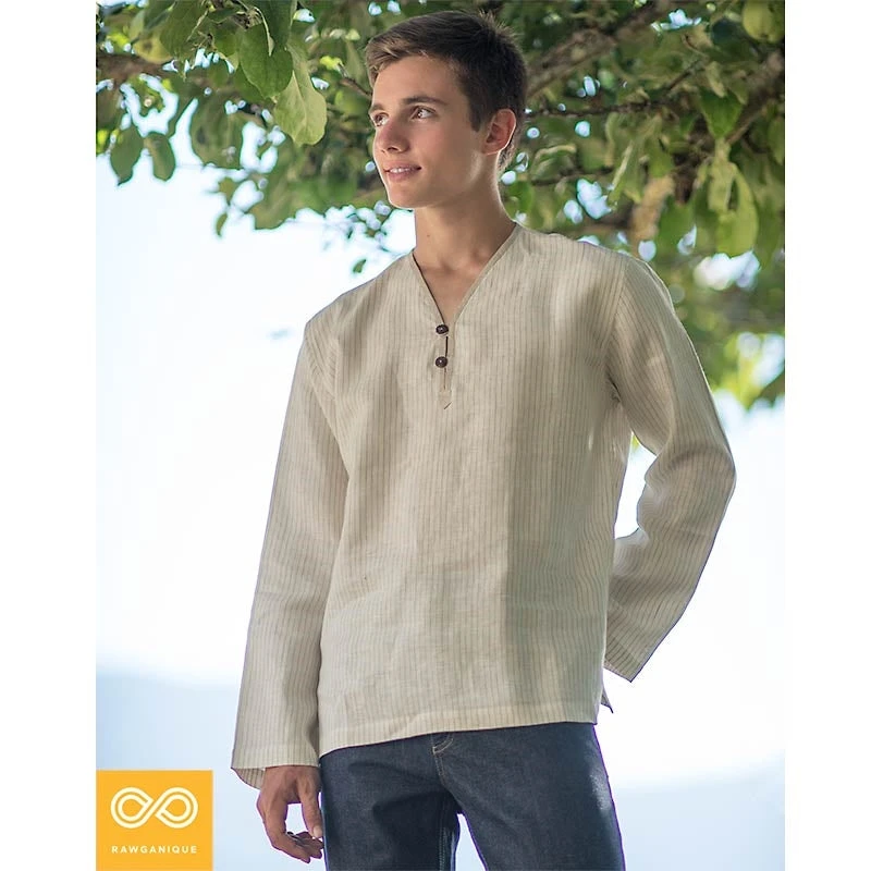 Organic Linen Samadhi Shirt for Men - Comfortable & Eco-Friendly Tops 4 Vendor-unknown Organic Linen Samadhi Shirt