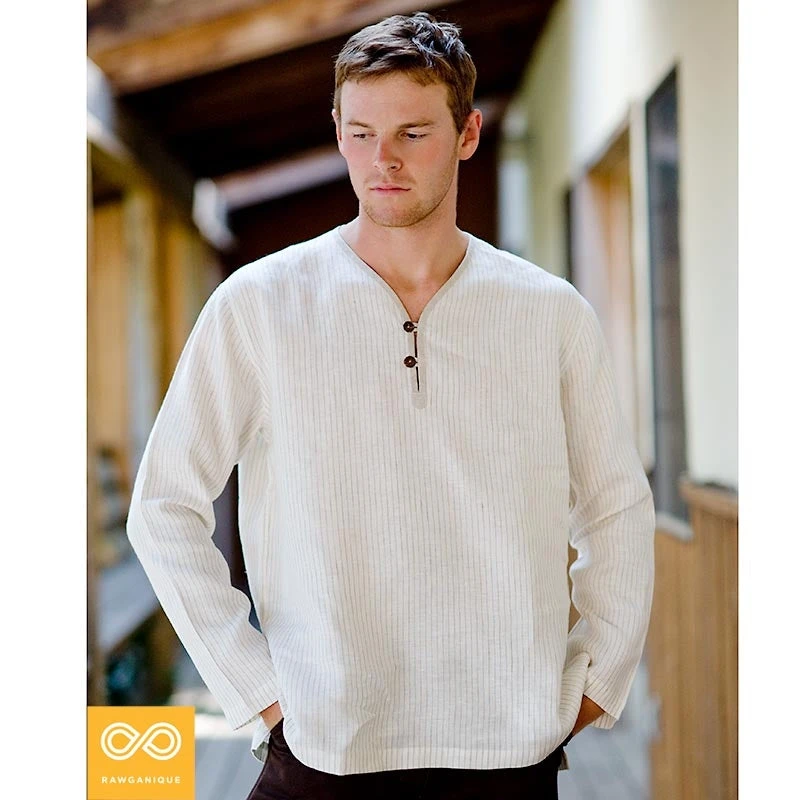 Organic Linen Samadhi Shirt for Men - Comfortable & Eco-Friendly Tops 2 Vendor-unknown Organic Linen Samadhi Shirt