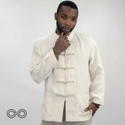 Unisex HILL TRIBE Kung Fu Collar Hemp Shirt - Long-Sleeved Eco-Friendly Top 10 Vendor-unknown HILL TRIBE Kung Fu Collar Hemp Shirt (Long-sleeved) (Unisex)