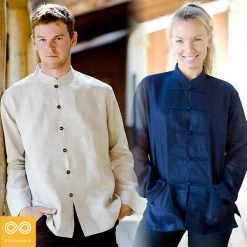 Unisex HILL TRIBE Kung Fu Collar Hemp Shirt - Long-Sleeved Eco-Friendly Top 9 Vendor-unknown HILL TRIBE Kung Fu Collar Hemp Shirt (Long-sleeved) (Unisex)