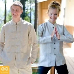 Vendor-unknown Shirts Organic Linen Kung Fu Collar Shirt (Long-sleeved)