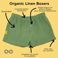BIZET 100% Organic Linen Boxers for Men - Woven, OC Thread, Nut Button | Rawganique 21 Vendor-unknown BIZET 100% Organic Linen Boxers (Woven) (OC Thread, Nut Button) Men