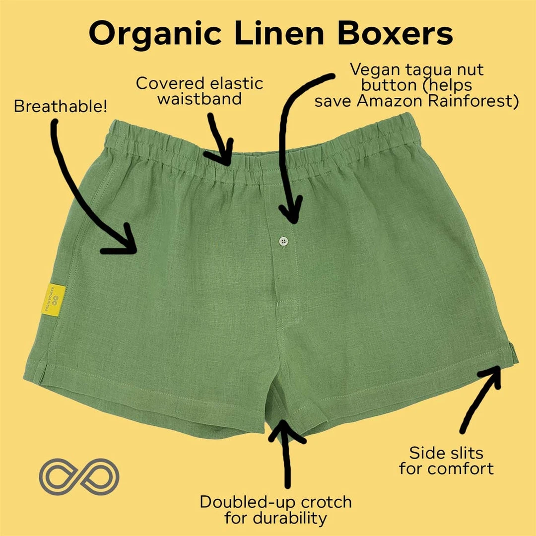 BIZET 100% Organic Linen Boxers for Men - Woven, OC Thread, Nut Button | Rawganique 10 Vendor-unknown BIZET 100% Organic Linen Boxers (Woven) (OC Thread, Nut Button) Men