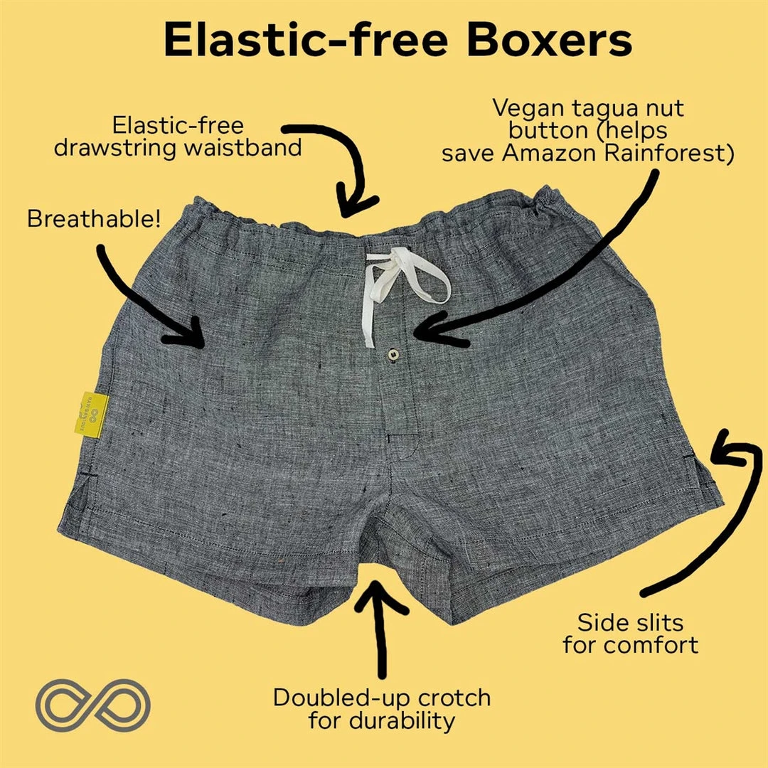 Men's GREENWICH Elastic-Free 100% Organic Hemp Boxers - Eco-Friendly & Comfortable Underwear 21 Vendor-unknown Men GREENWICH Elastic-free 100% Organic Hemp Boxers Woven (OC Thread, Nut Button)