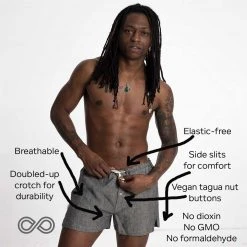 Men's GREENWICH Elastic-Free 100% Organic Hemp Boxers - Eco-Friendly & Comfortable Underwear 45 Vendor-unknown Men GREENWICH Elastic-free 100% Organic Hemp Boxers Woven (OC Thread, Nut Button)