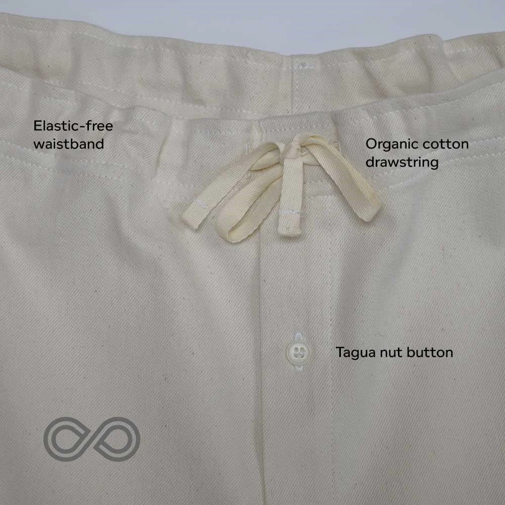 Men's 100% Organic Cotton Elastic-Free Drawstring Boxers - BUXTON Comfort Underwear 4 Vendor-unknown Men BUXTON Elastic-free 100% Organic Cotton Twill Drawstring Boxers (OC Thread, Nut Button)