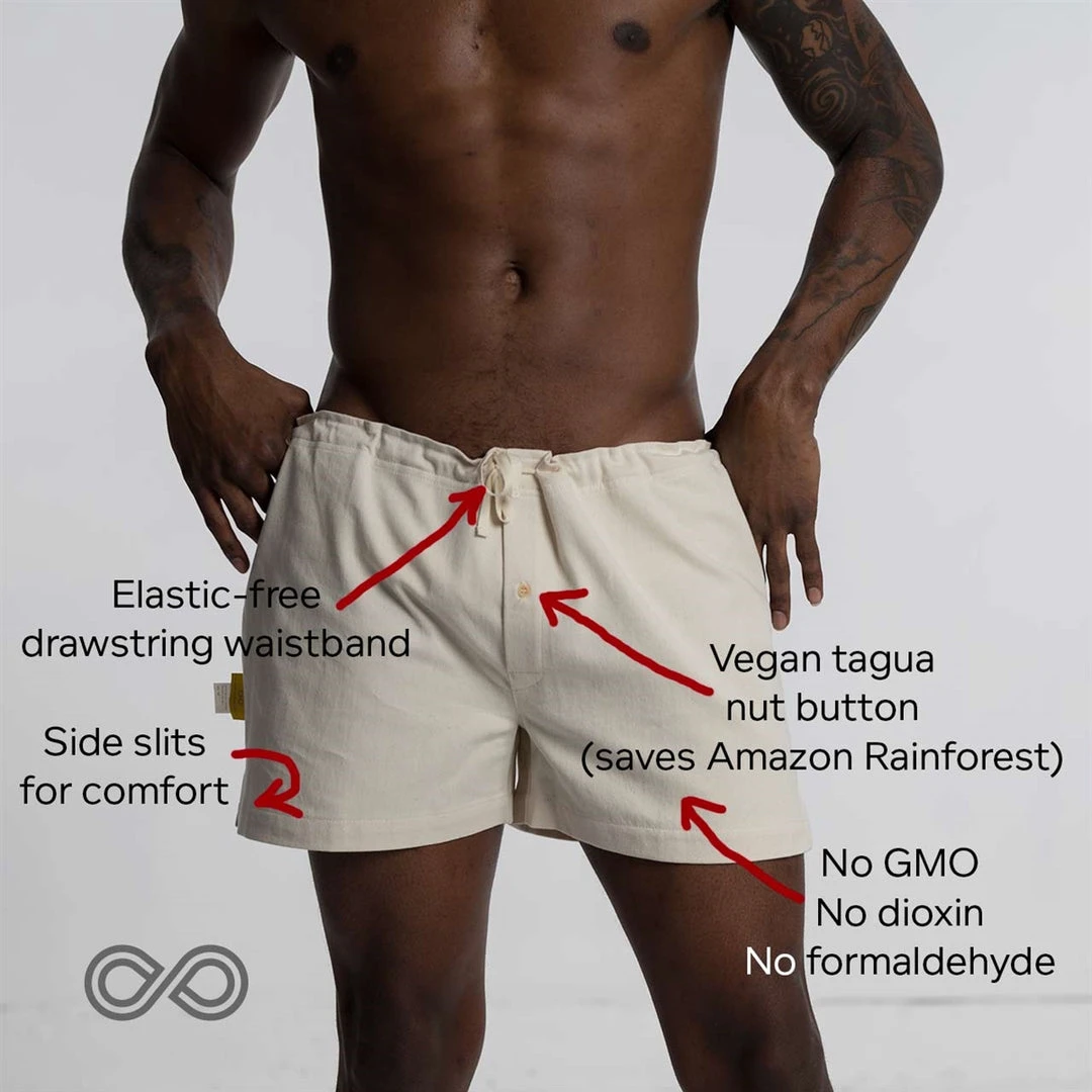 Men's 100% Organic Cotton Elastic-Free Drawstring Boxers - BUXTON Comfort Underwear 7 Vendor-unknown Men BUXTON Elastic-free 100% Organic Cotton Twill Drawstring Boxers (OC Thread, Nut Button)