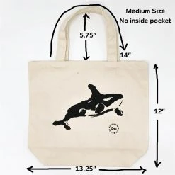 CLOVERDALE 100% Organic Cotton Shopping Bag - Orca Printed Design, Made in USA 8 Vendor-unknown CLOVERDALE 100% Organic Cotton Shopping Bag Made In USA - Orca Printed Tees & More