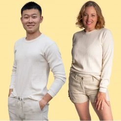 T-Shirts TACOMA 100% Organic Cotton Waffle Knit Long-Sleeve Pullover (USA) (Unisex)